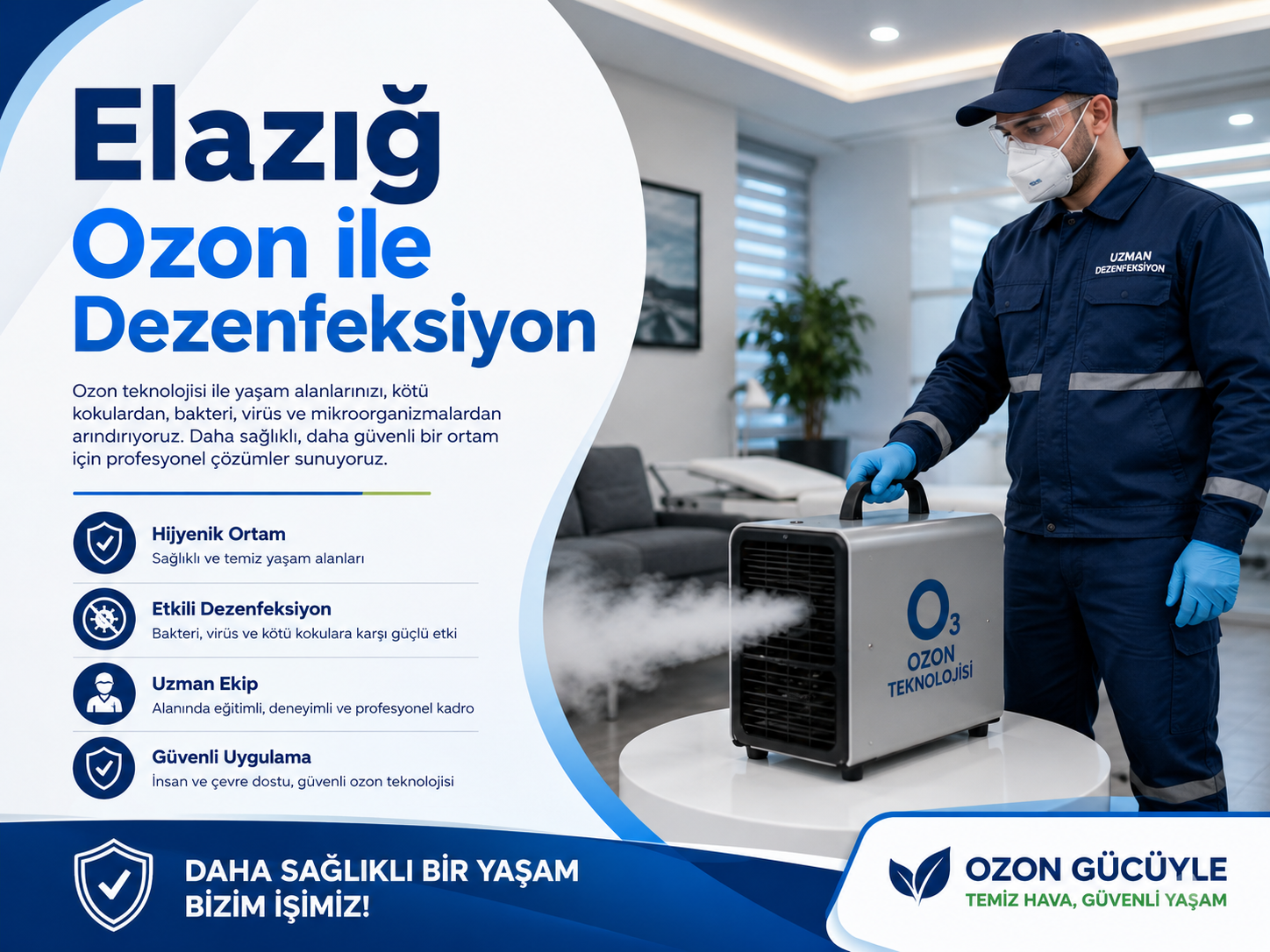 Elazığ ozon ile dezenfeksiyon ev iş yeri ve araç hijyen uygulaması