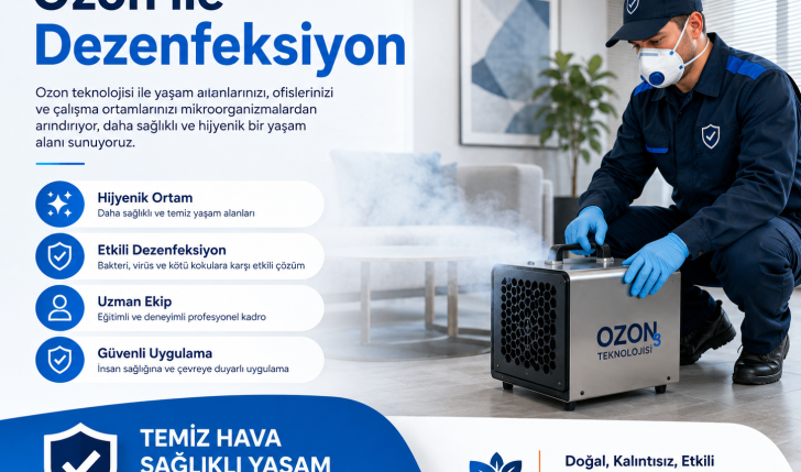 Ozon ile dezenfeksiyon profesyonel ortam hijyeni ve koku giderme uygulaması